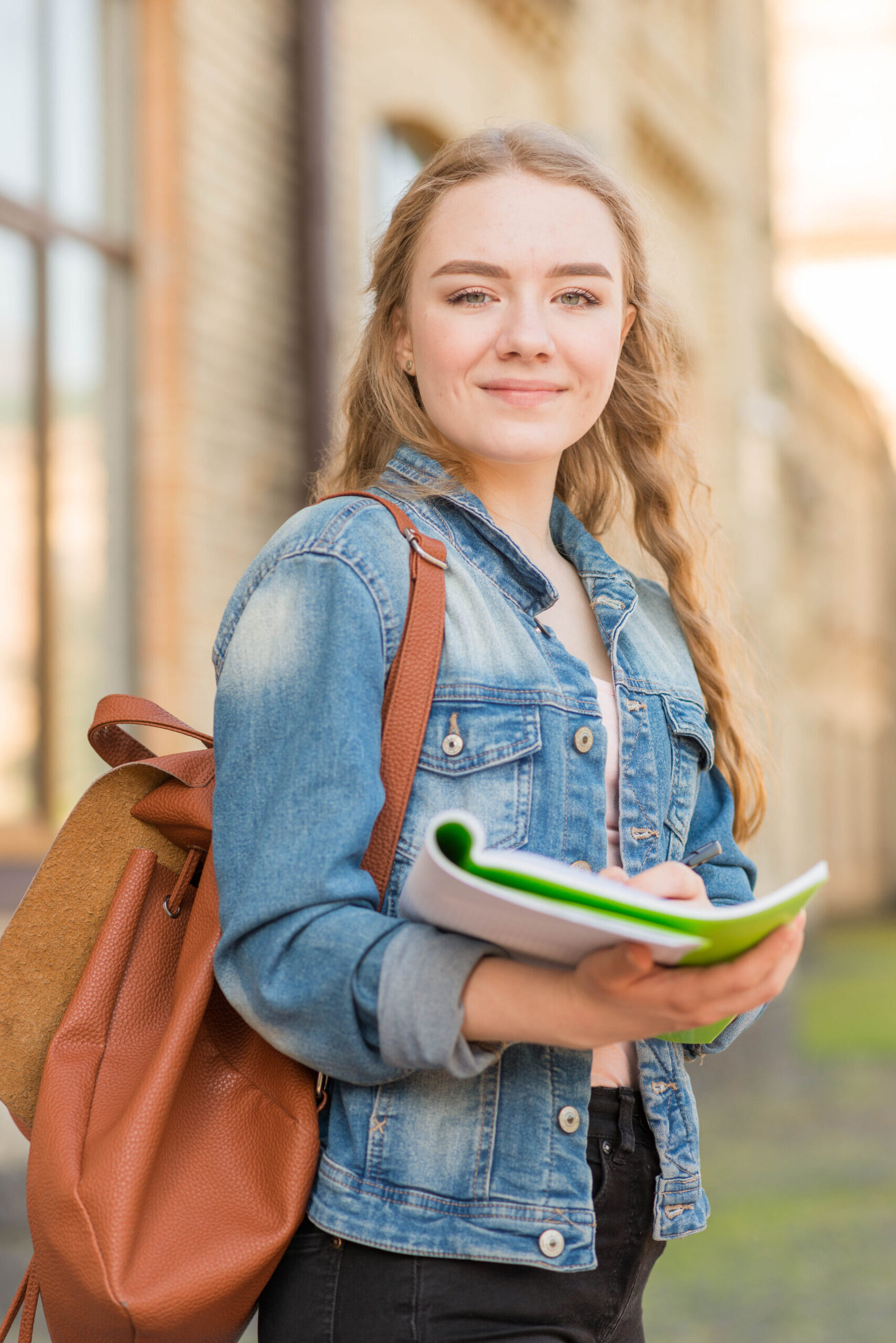 portrait girl front school